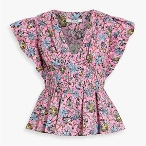 DEREK LAM 10 CROSBY $350 Roselyn gathered floral cotton-blend poplin top PINK
